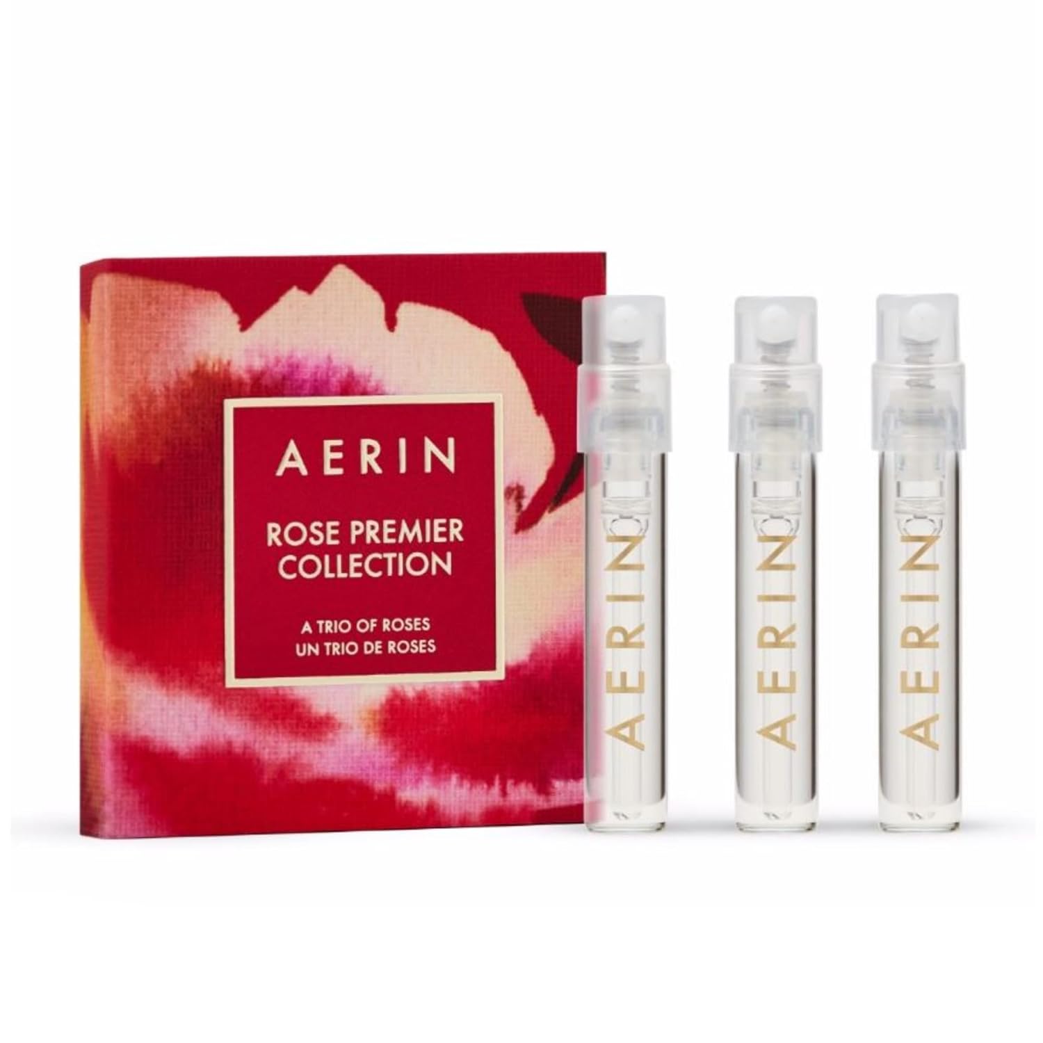 AERIN Rose Premier Collection - Trio of Roses - Sample Size - Parfum & Eau De Parfum - Rose De Grasse, Grasse Joyful Bloom, Rouge