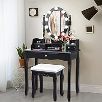 Vista 8 de CHARMAID Escritorio de maquillaje para niñas con luces, mesa de tocador con espejo iluminado, 3 modos de iluminación, brillo ajustable, mesa