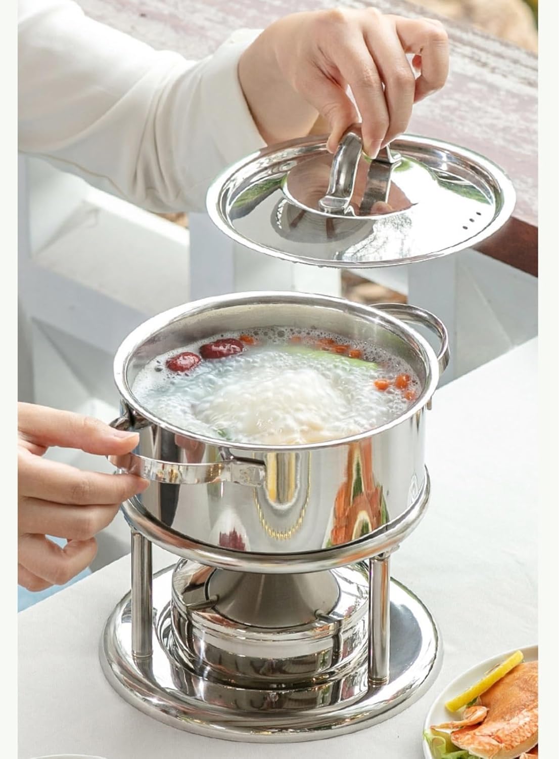 Fondue Set Ideal For Hot Pot Inflatable Gas Stove Perfect For Kitchen Collection & Wedding Gifts With Steel Lid(Gold)