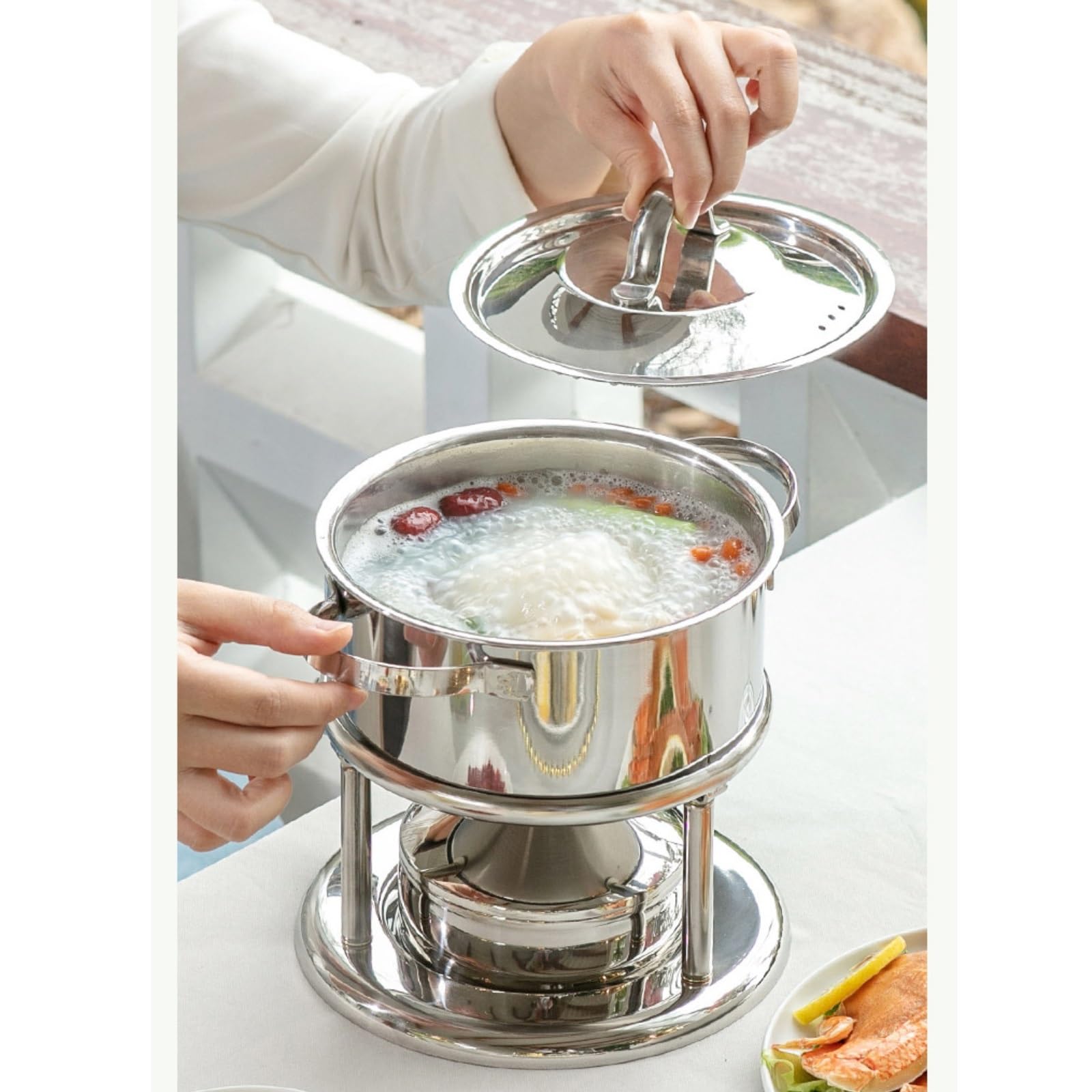 Podgrzewacz do jedzenia, zestaw do fondue, idealny do gorących garnków, nadmuchiwana kuchenka gazowa, idealny do kolekcji kuchennej i prezentów ślubnych podgrzewacz do butelek (różowe złoto)