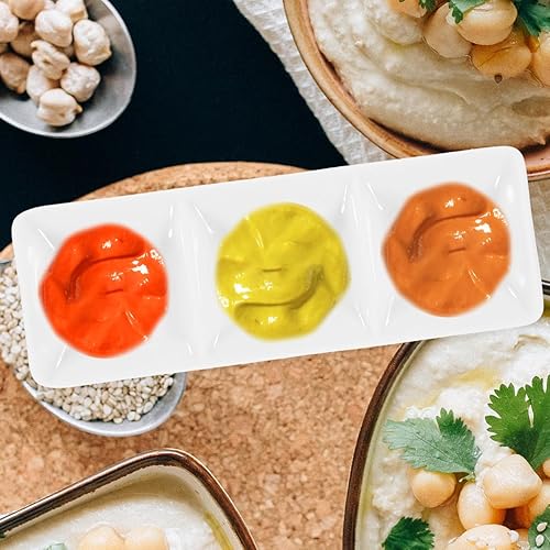 Miniatura 5 de 2 platos de cerámica para servir aperitivos de 3 compartimentos, bandeja dividida para servir platos divididos para servir platos para entretener
