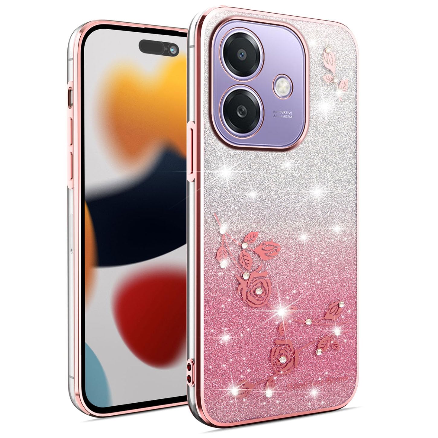HAONANDE Magnetica Glitter Cover Per OPPO A40 4G / OPPO A60 5G, Custodia Bling Brillantini Carino Scintillante per Donne e Ragazze, Trasparente Case