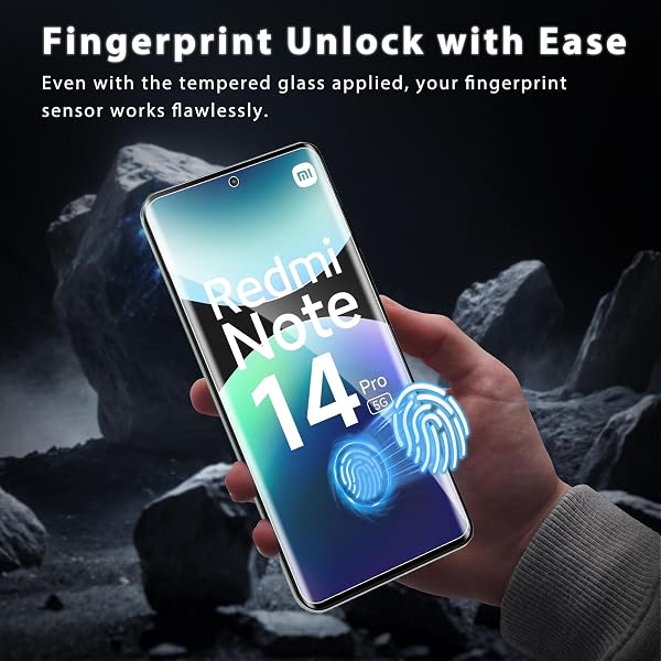 2+2 Pièce Verre Trempé pour Xiaomi Redmi Note 14 Pro 5G and Caméra Protecteur, Déverrouillage d'empreintes digitales, Sans Bulle, Ultra HD, 9H Dureté, Protection Écran pour Redmi Note 14 Pro 5G - 2
