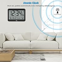 Vista 3 de WallarGe Reloj atómico con temperatura interior y exterior, reloj digital de 8.5 pulgadas, funciona con pilas, ajuste automático, 4 zonas horarias