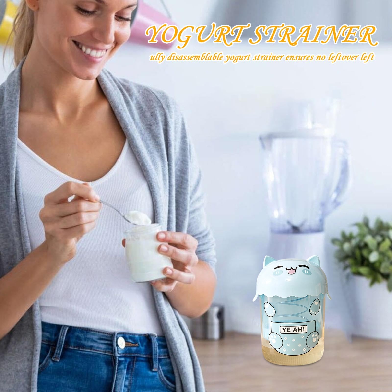 Colino per yogurt con coperchio, filtro per yogurt a forma di gatto, setaccio antipolvere per alimenti per formaggio, latte, tè, succhi di frutta, cucina e caffè. strumento da cucina per