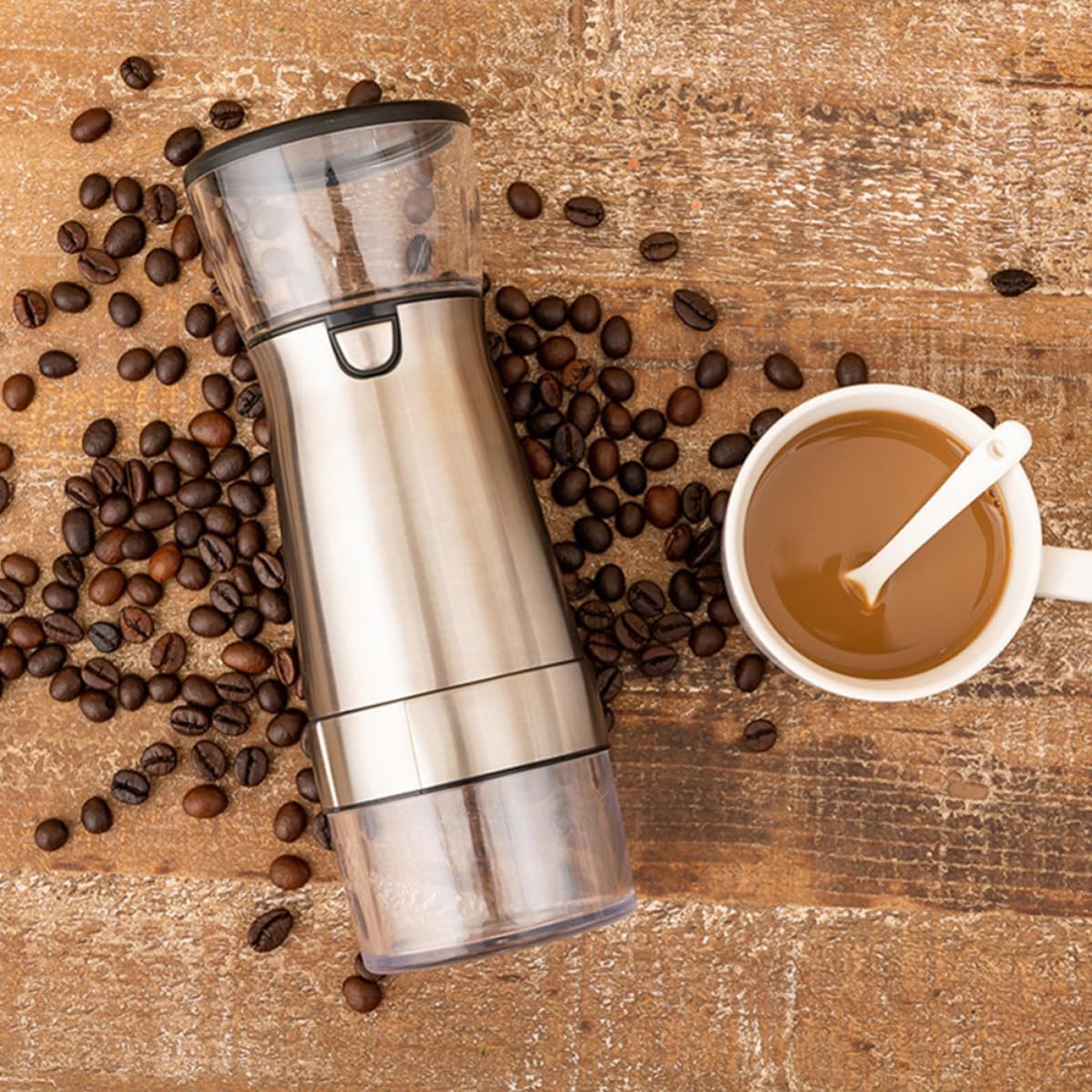 Electric Stainless Steel Coffee Bean Grinder with Adjustable Ceramic Core, USB Rechargeable Small Coffee Mill for Home and Travel Use