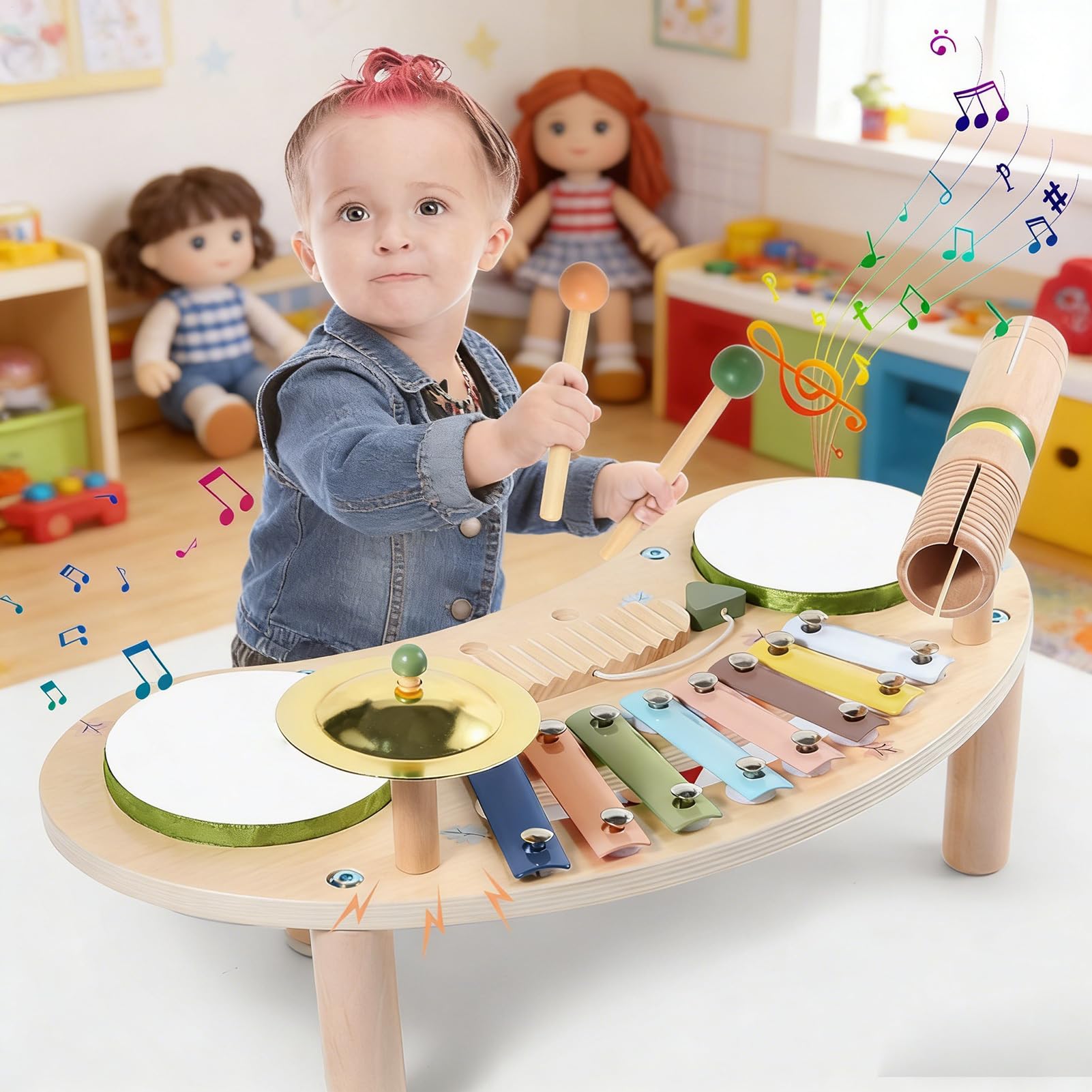 Juego de Batería para Niños Instrumento de percusión de Madera 7 en 1 | Juguete Educativo para el Desarrollo Temprano Para niños y niñas guardería preescolar escuela educación en casa jardín de in
