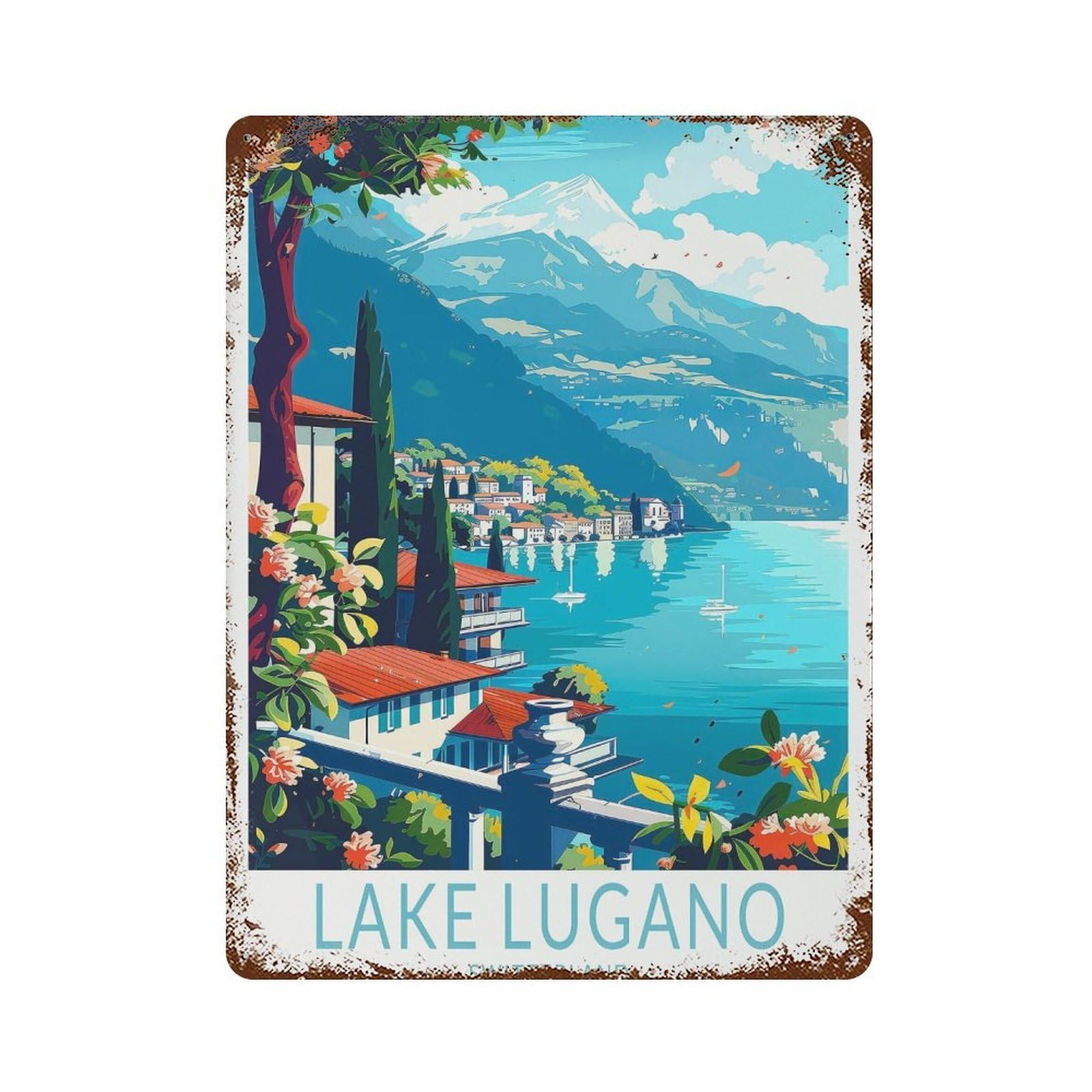 xiaoxiaoshen Lake Lugano Switzerland Travel Lakes Decor, Wedding Present Wall Decor Art Metal Tin Poster Modern Home Decor Art Home Bar Shop Decorations Vintage Sign 40x30cm