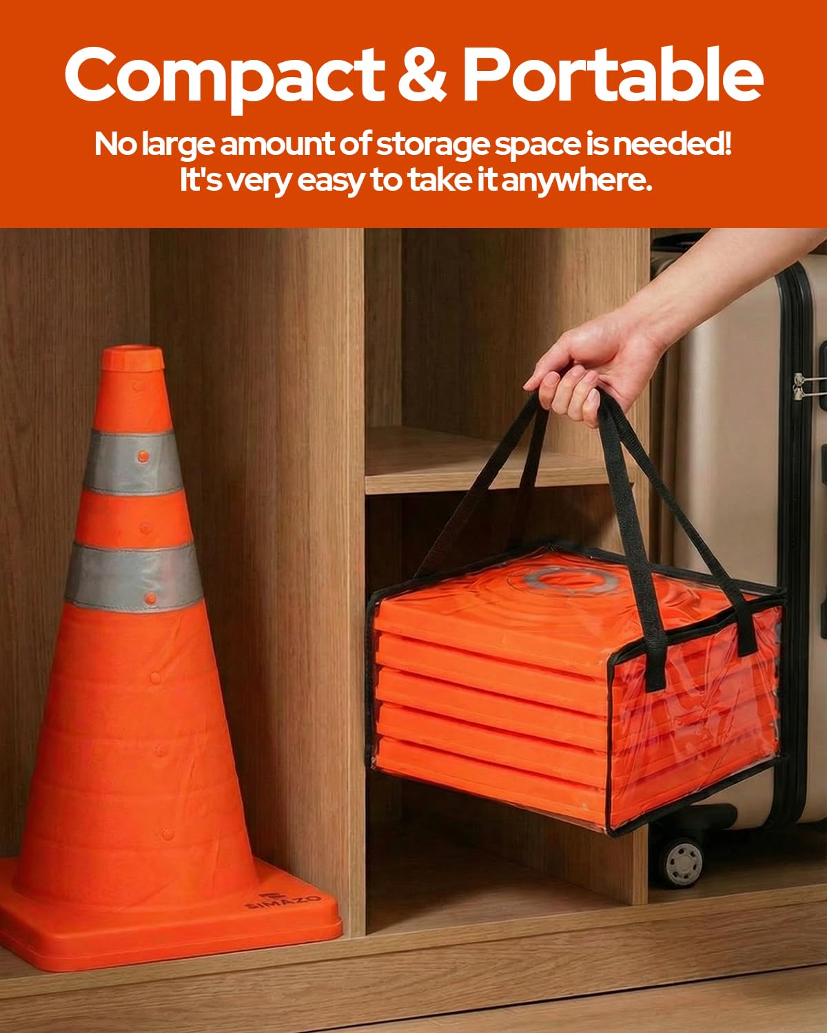 4 Pack 28 Inch Collapsible Traffic Safety Cones, Orange Pop Up Cones with Reflective Collar, Multi Purpose Road Cones for Road Safety, Parking Lot, Driving and Sport Training