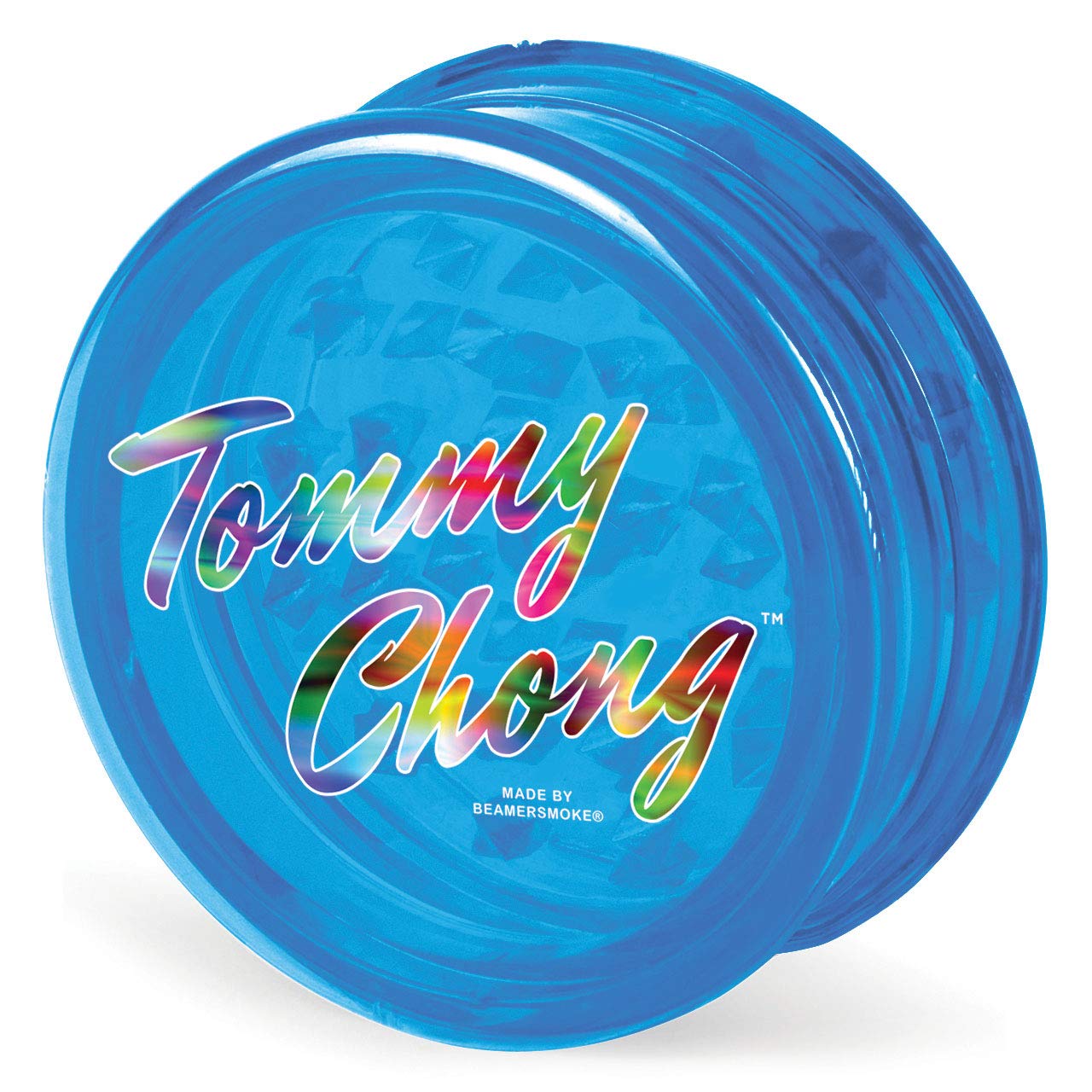 Chong’s Choice 3-Piece 63mm Acrylic Grinder - Transparent Blue Color + Beamer Smoke Sticker