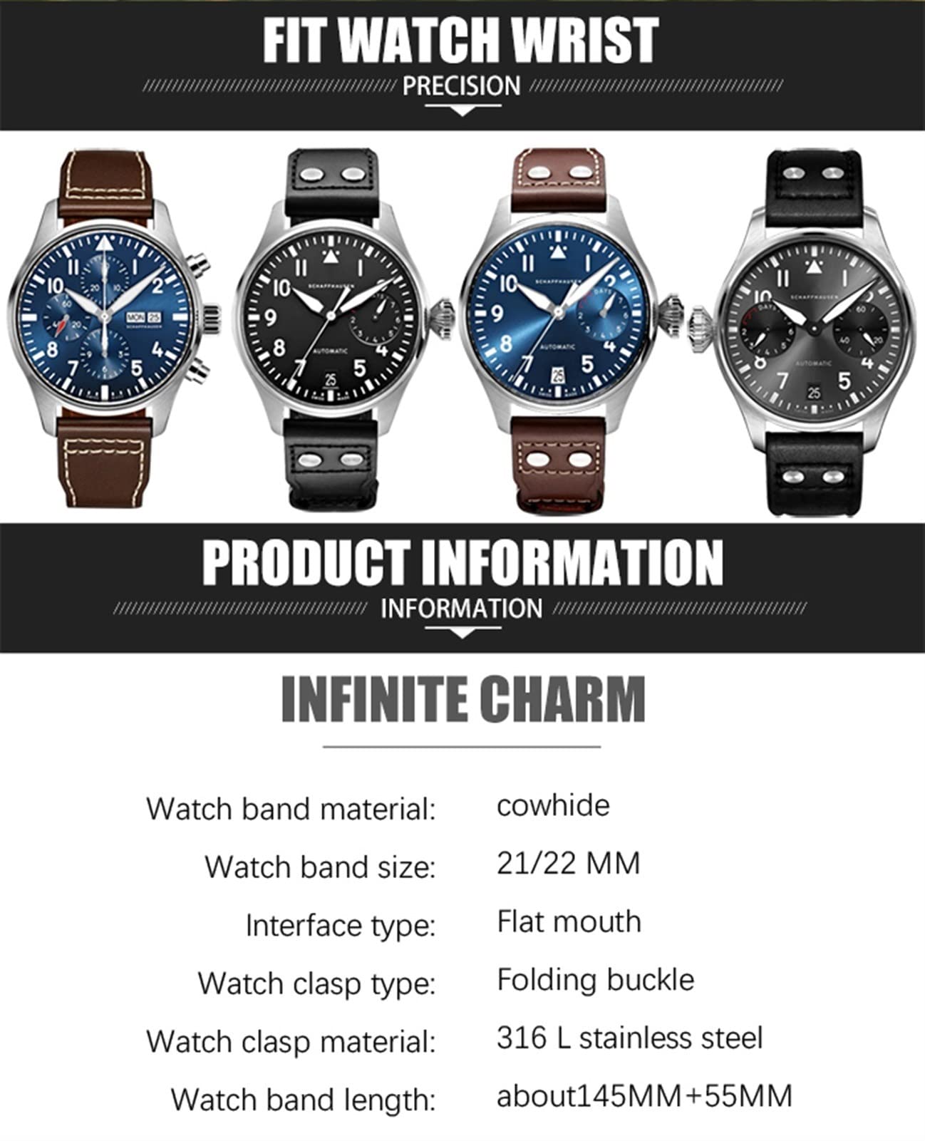 para IWC Watch Correa de Piel de Becerro 20mm 21mm 22mm Correa de Reloj con Remaches de Cuero Genuino