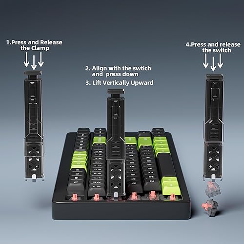 Miniatura 4 de FunHub Extractor de teclas translúcido 2 en 1 para teclado mecánico intercambiable en caliente, fácil de quitar y reemplazar, interruptor y