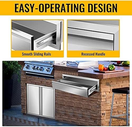 Miniatura 34 de Cajones de cocina para exteriores, cajones de acceso dobles para barbacoa de acero inoxidable con mango empotrado, cajones de isla para cocinas al