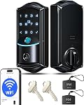Veise VE027 Serrure intelligente Wi-Fi intégrée, Serrures de porte avant sans clé d'empreinte digitale, Télécommande d'application & Contrôle de la voix, aucun Hub nécessaire, clavier d'écran tactile Deadbolt, IP65 Imperméable, BHMA Classe 3, Noir mat