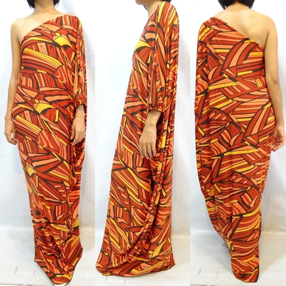 New Women's Brown Black Yellow Print Long One Shoulder Maxi Dress 2X 3X 4X 16 18 20 22