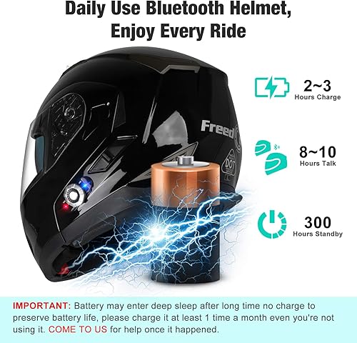 Miniatura 4 de FreedConn BM2-S - Casco de motocicleta con Bluetooth y función de marcación de voz, manos libres, 500 m 2  3 conductores, DOT con Bluetooth