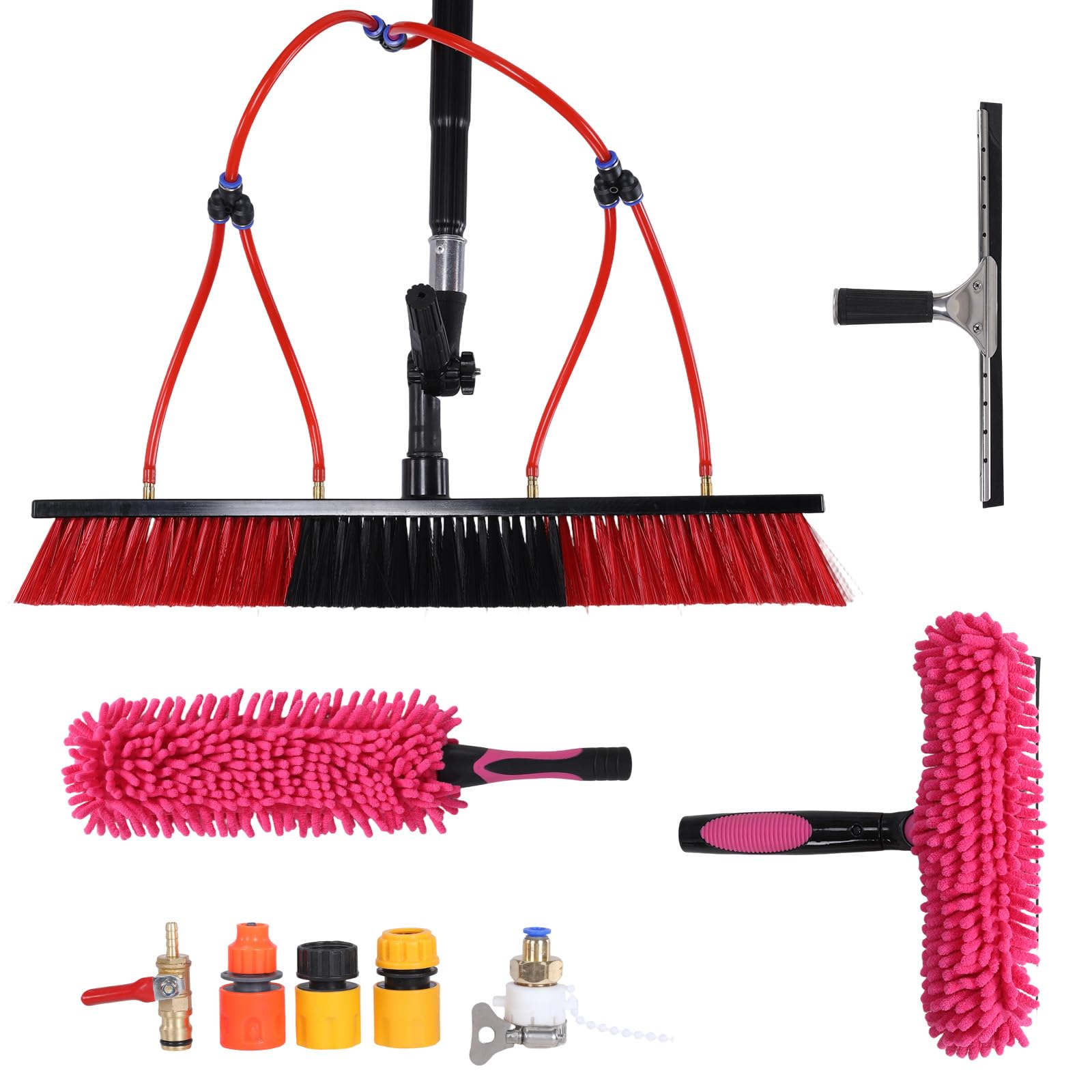 CLBDRESS Solar Panel Cleaning Brush with Extension Pole Water Fed Solar Panel Cleaning Kit with Brush Cobweb Duster Squeegee for Household & Outdoor