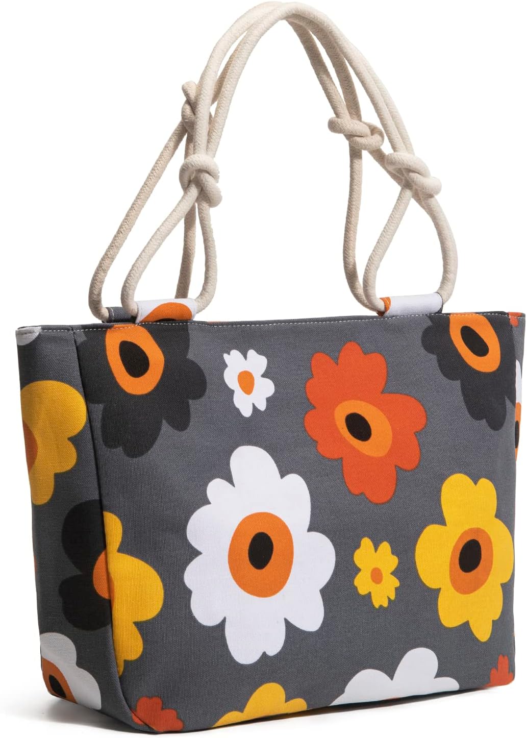 Large Tote Handbag,Women Beautiful Flower Bag, Canvas Shoulder Bags for Lady's Working/Shopping/Travel/Gym/Beach Wear,Floral Print Design Mommy Handbag with Zipper,Diaper Bag