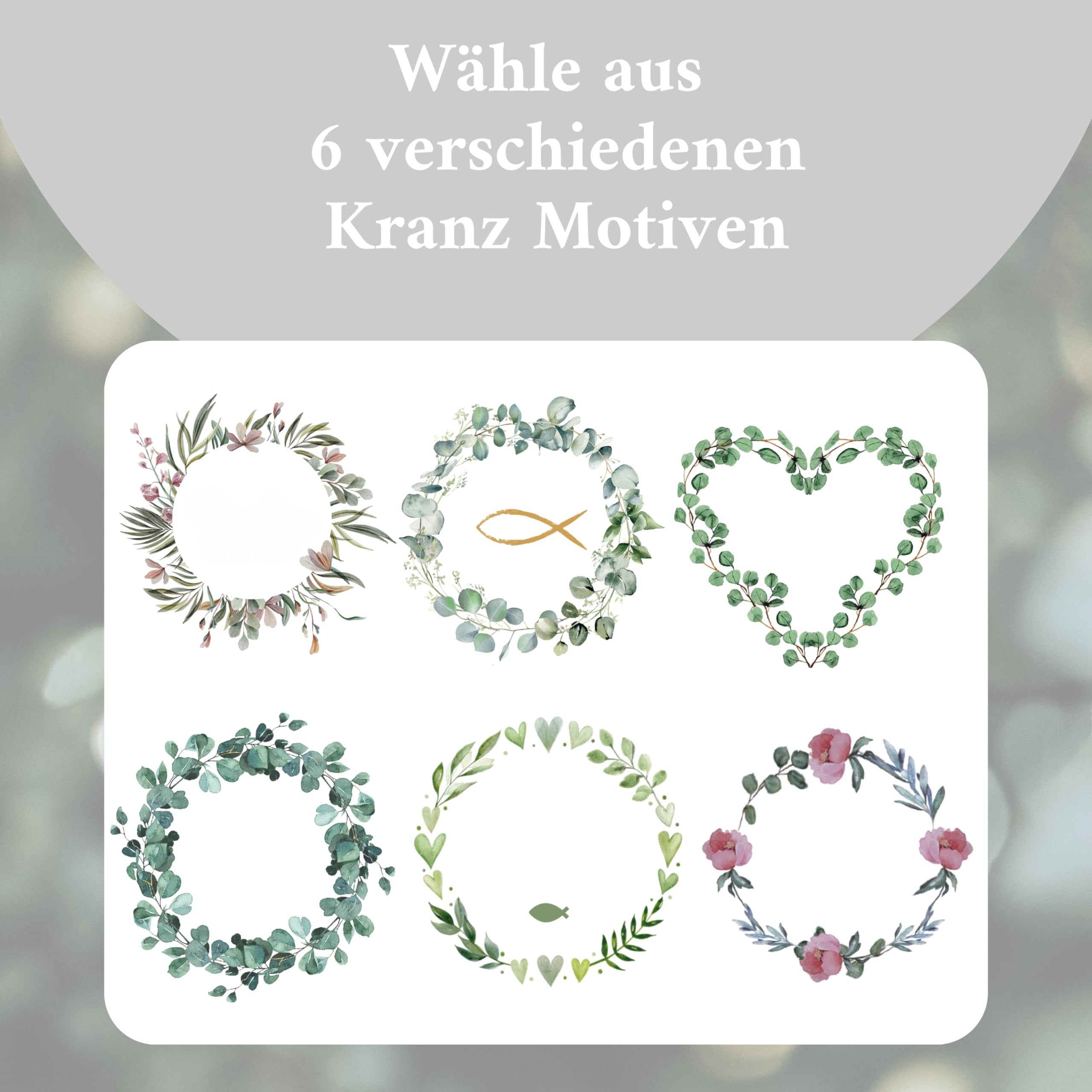 VILLA ROSA LOTTA - Personalisierbare Taufkerze Kommunionkerze "Heinrich" mit Wunschdaten und Rückseite I Blumen Kranz Motiv I 25 cm x 7 cm I Taufkerzen für Jungen und Mädchen I Farbe elfenbein weiß