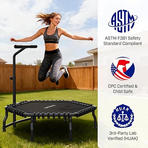 Miniatura 4 de ANCHEER Trampolín, trampolín de rebote de 50'' para adultos con barra, mini trampolín para interiores y exteriores, trampolín de fitness de 550LBS