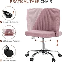 Vista 4 de DUMOS Office Chair, Comfy Desk Chair Rolling Vanity Swivel Task Chairs with Wheels, Wide Seating Armless Height Adjustable Computer Chairs for