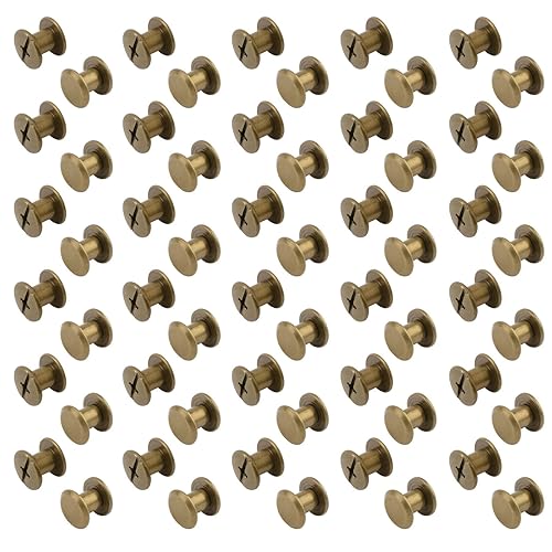 60 tornillos de fijación Chicago, remaches de cuero de bronce, tornillo redondo de cabeza cruzada, postes de encuadernación para álbumes de fotos de