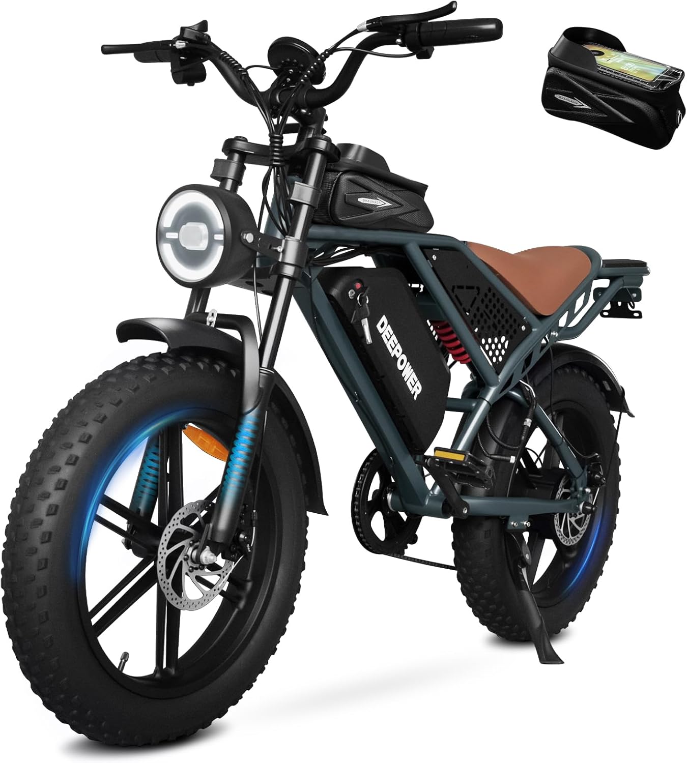DEEPOWER Electric Bike for Adults,1500W/3500W Peak Motor,30MPH Electric Bicycle,48V 20AH/35AH/60AH Battery,35-180 Miles,20 Fat Tire Ebike, Shaman0 7-Speed Electric Dirt Bike product image