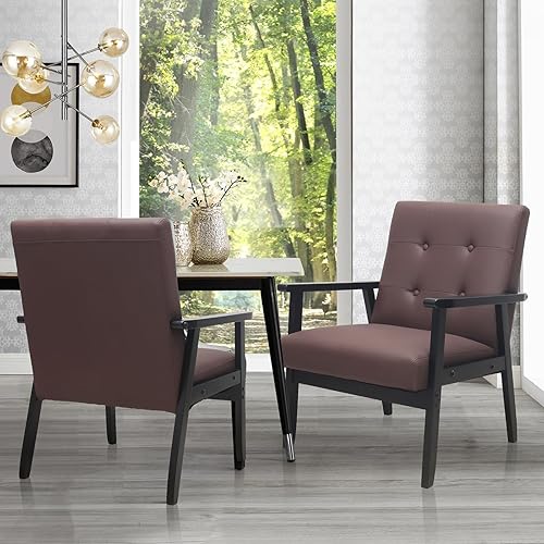 Miniatura 7 de AUA CROWN Mid-Century - Sillas decorativas modernas de piel sintética marrón para sala de estar, dormitorio, habitación, 25.4 x 30.51 x 28 pulgadas,