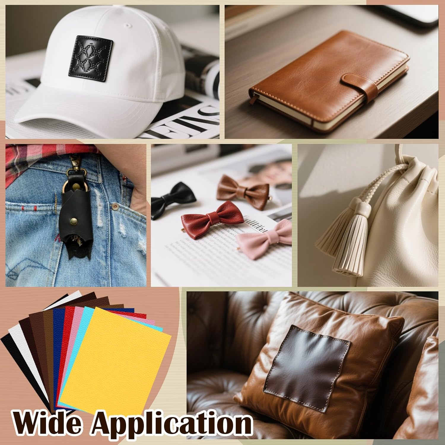 10Pcs Laserable Leatherette Sheets 12.6 x 10.2 Inch, Large PU Leather Blanks for Laser Engraving, 10 Colors Leather Patches with Heat Press Adhesive Backing for DIY Hats Caps Jackets Backpacks Crafts