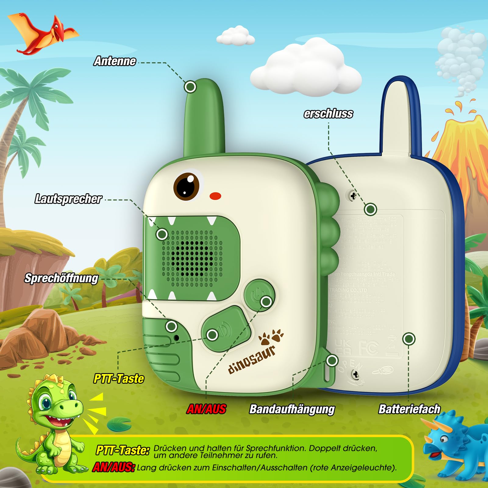 Walkie Talkie per Bambini, Giochi Bambini 3 4 5 6 7 8 Anni Walkie Talkies Giocattoli Dinosauro Regalo Bambino 3-8 Anni Giochi Esterno Bambini Giocattoli Bambino 4-9 Anni Regalo Compleanno Bambini