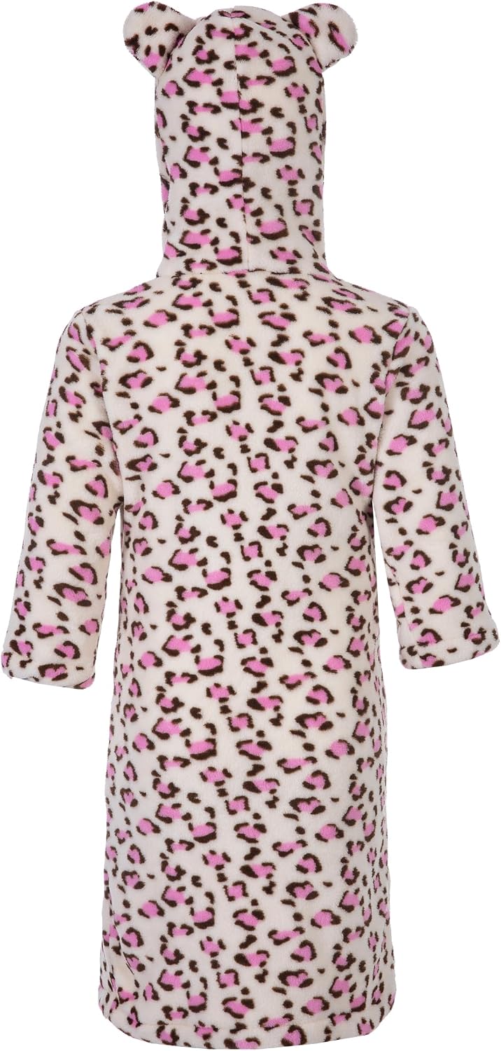 Kids Toddler Cartoon Hooded Plush Robe Leopard Pajamas Fleece Bathrobe Children Sleepwear