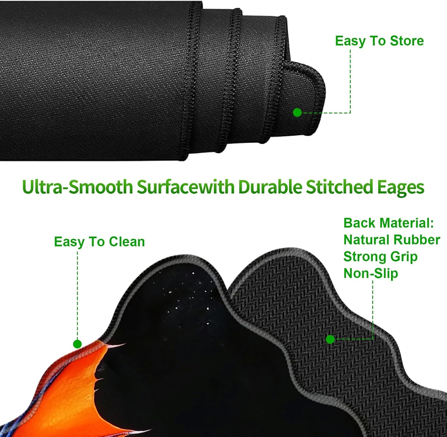 3Pcs Wrist Rest for Computer Keyboard Small Cloud Mouse Pad & Wave Desk Mat 31.5" x 11.8" Set, Office Non-Slip PU Desk Mats for Computer Laptop Office Gaming & Writing, Blue Flame Dragon