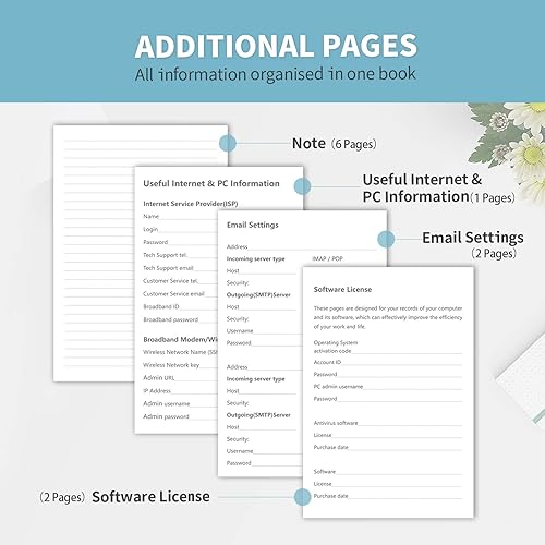 Miniatura 5 de Libro de contraseñas con pestañas alfabéticas, protector de contraseñas de tapa dura, organizador de cuadernos de contraseñas para computadora y
