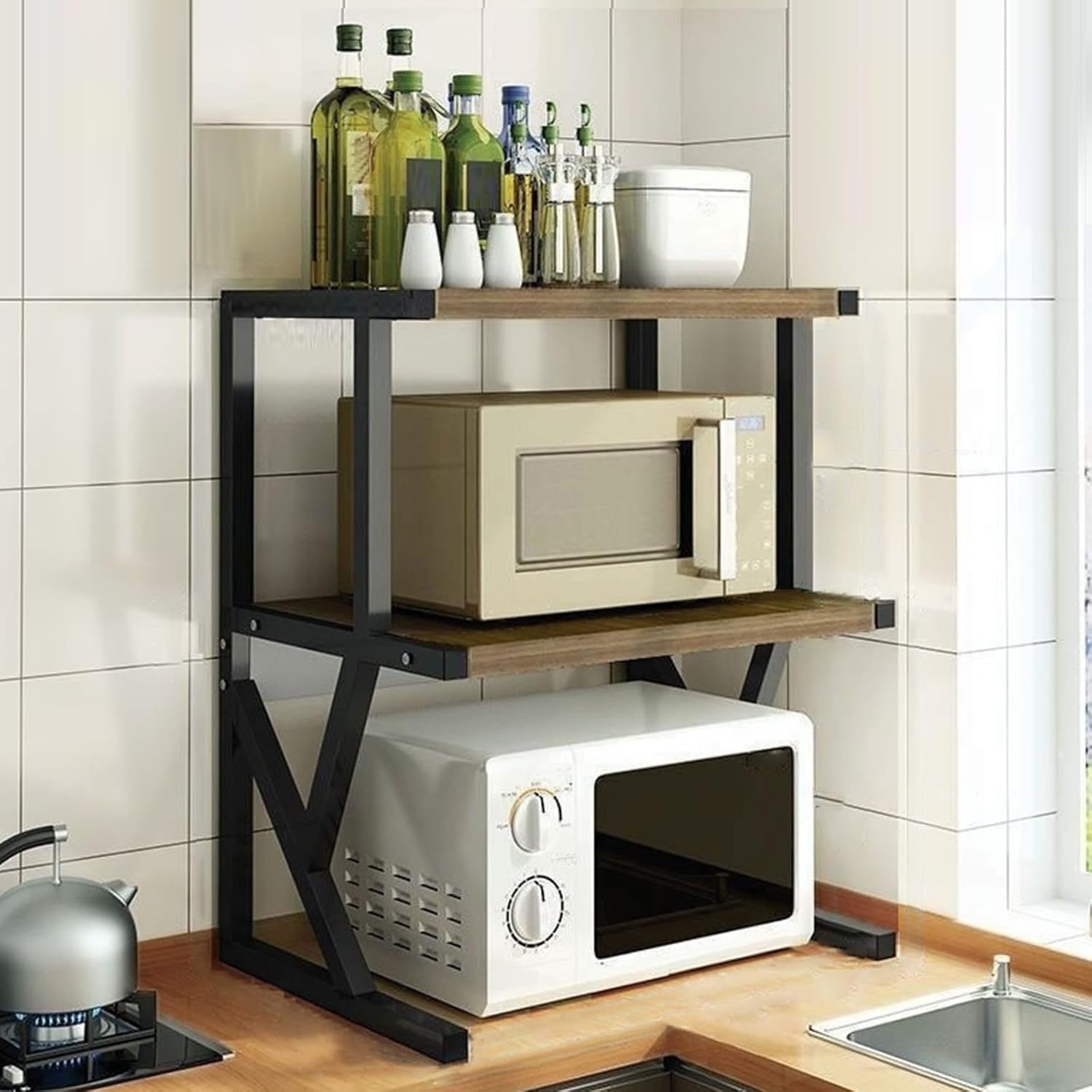Mikrowellen-Regal, Küchenarbeitsplattennizer, multifunktionaler Desktop-Druckerständer, platzsparende Aufbewahrungslösung für Zuhause und Büro, perfekt für Küchengeräte und Bürogeräte