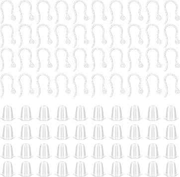 100 PCS Clear Plastic Earring Hooks, Anti Allergy Ear Wire Plastic Earrings with 100 Earrings Backs, Clear French Earring Hooks for Jewelry Making DIY for Sensitive Ears