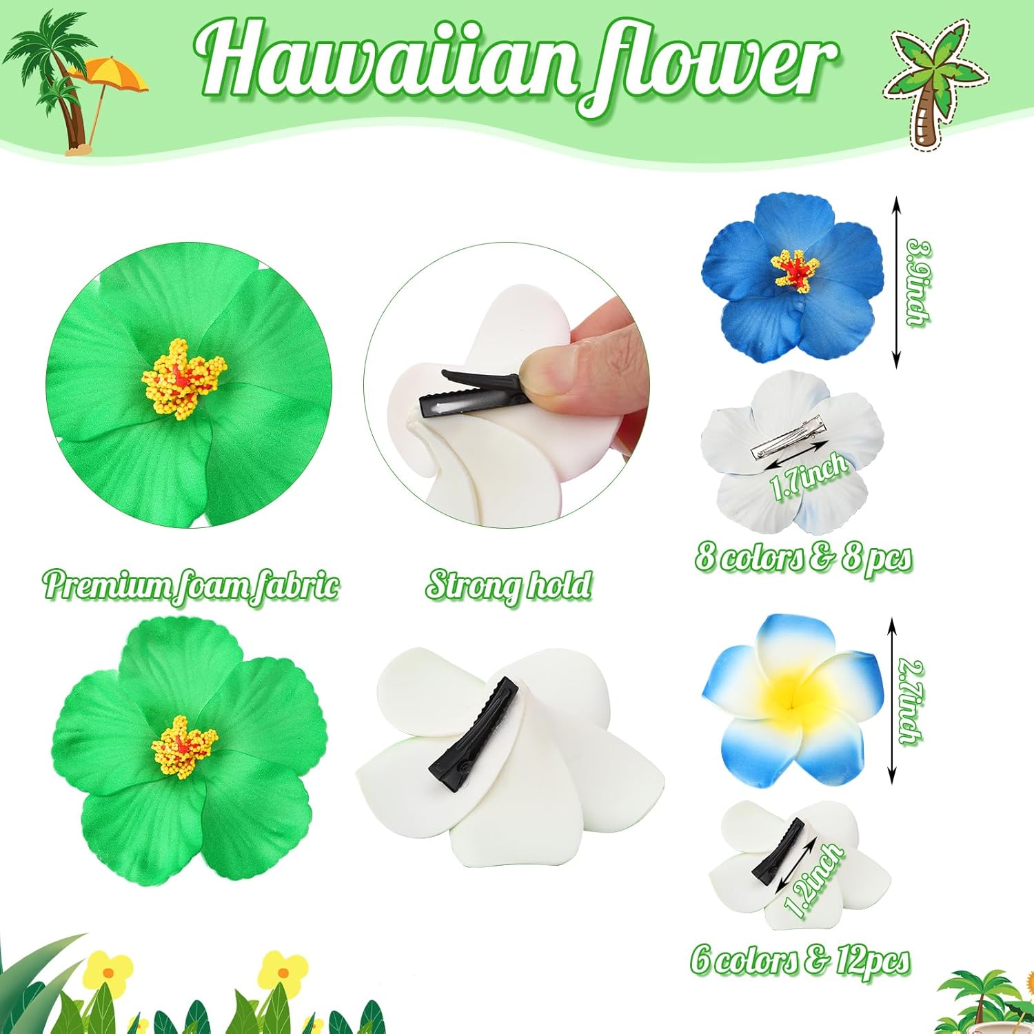 50 PCS Leis for Luau Party Decorations Set, Tropical Luau Birthday Beach Supplies, Flower Leis Headbands Glasses Hair Clips for Summer Pool Bar Aloha Theme
