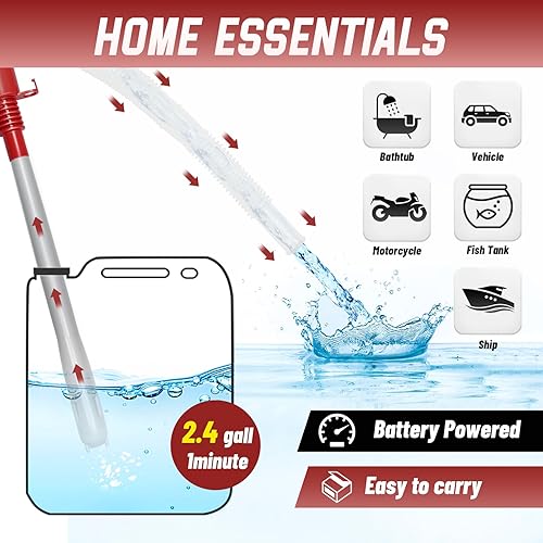 Miniatura 7 de Bomba portátil de transferencia de combustible - sifón de gas con batería para gasolina, diésel, transferencia de agua - 2.4 galones por minuto