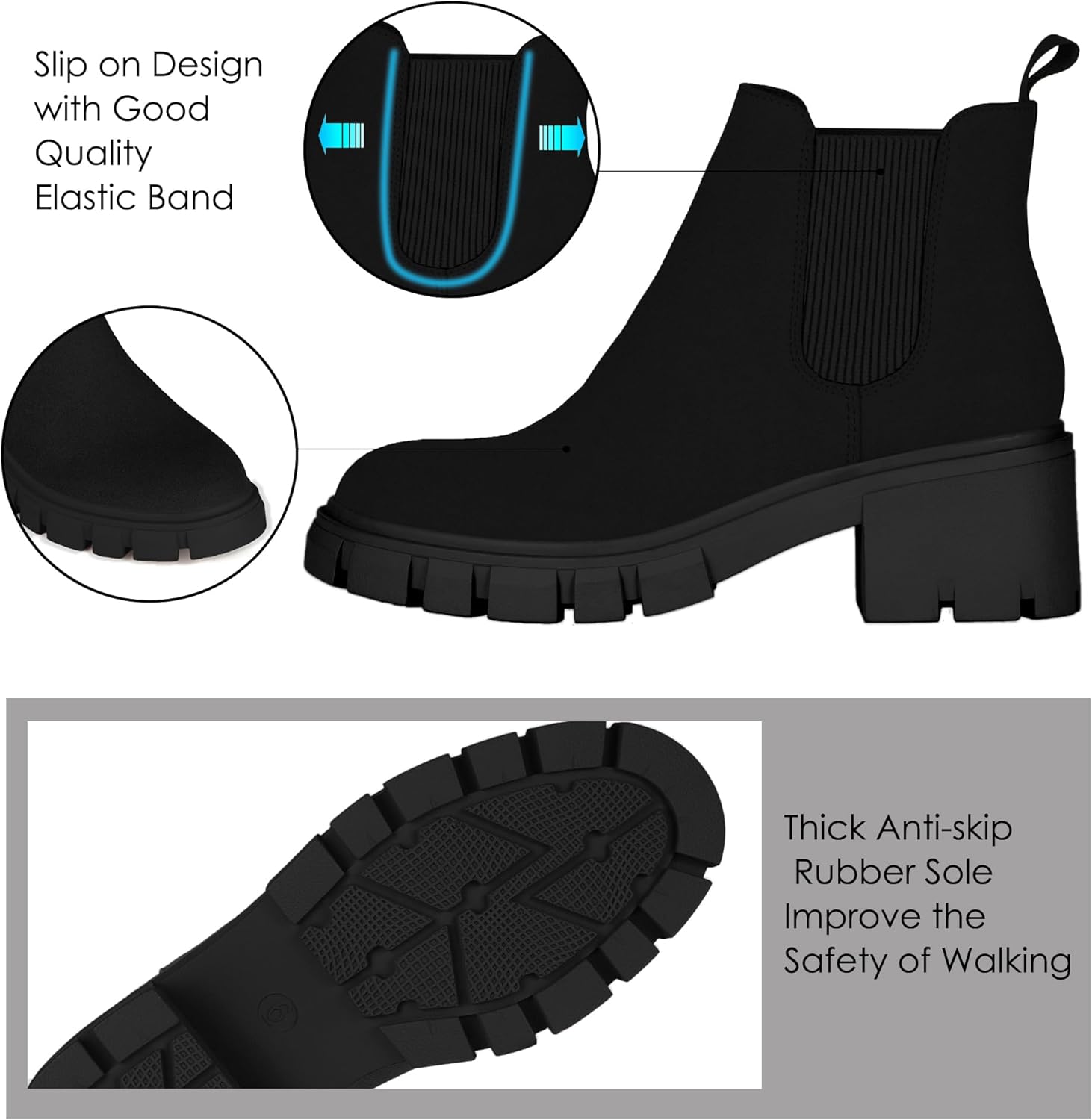 Athlefit Women's Chelsea Boots Fashion Lug Sole Chunky Heel Slip on Elastic Ankle Booties - Image 4