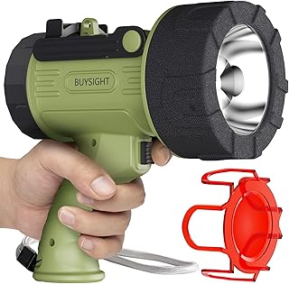 BUYSIGHT Rechargeable Spotlight Flashlight,1000000 Lumen Hand held Spot Lights Waterproof led Flashlight Hunting Lamp with red Filter (Matcha Green)