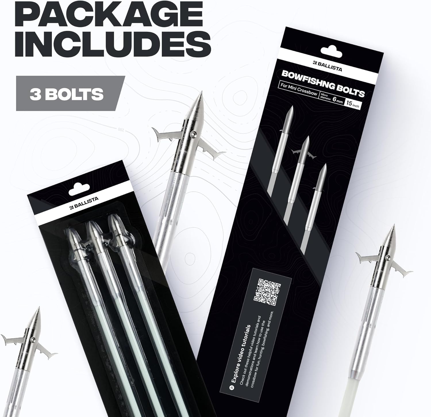 Ballista Mini Crossbows Bowfishing Arrows 15" Length, 6mm Micro-Diameter (Pack of 3)