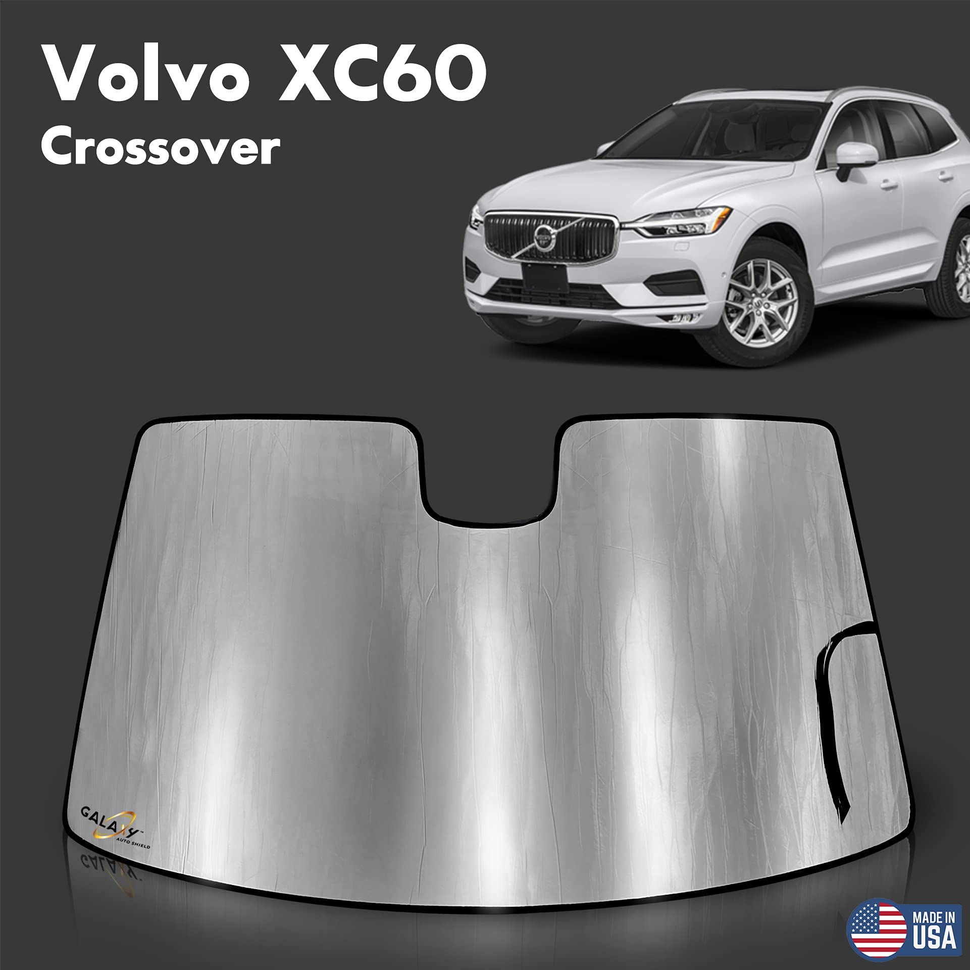 Custom Fit Reflective Windshield Sun Shade Compatible with 2018 2019 2020 2021 2022 2023 Volvo XC60 Crossover, Insulated Sunshade Privacy Accessories Blockout UV Reflector Protection - Made in USA