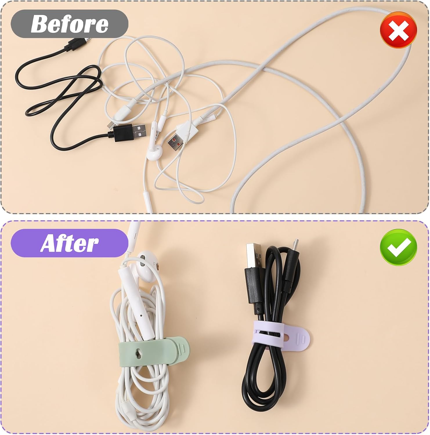 60 Pack Silicone Cable Ties Reusable,Data Cable Organizer Ties,Washable Cables Organizer Straps for Cords with Lock Buckle for Home,Office,8 mm Electrical Cord Keeper for Travel