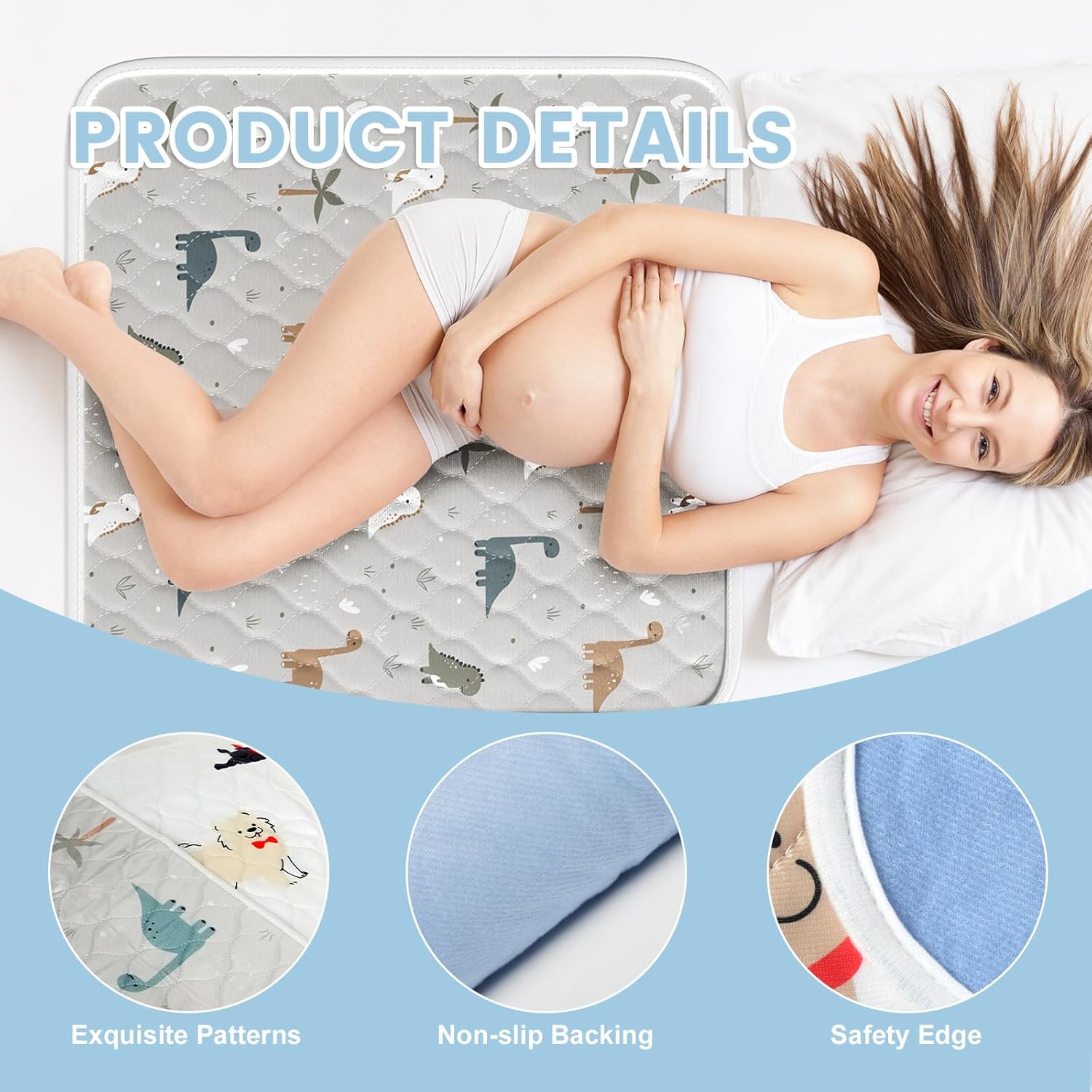 Bed Wetting Pads for Kids & Toddlers, 36"x36" 5 Layer Waterproof Washable Pee Pads, Potty Training Mattress Protector, Absorbent Chuck Pads Non Slip for Bedwetting Kids, Hospitals, Pet (Blue,2Pcs)