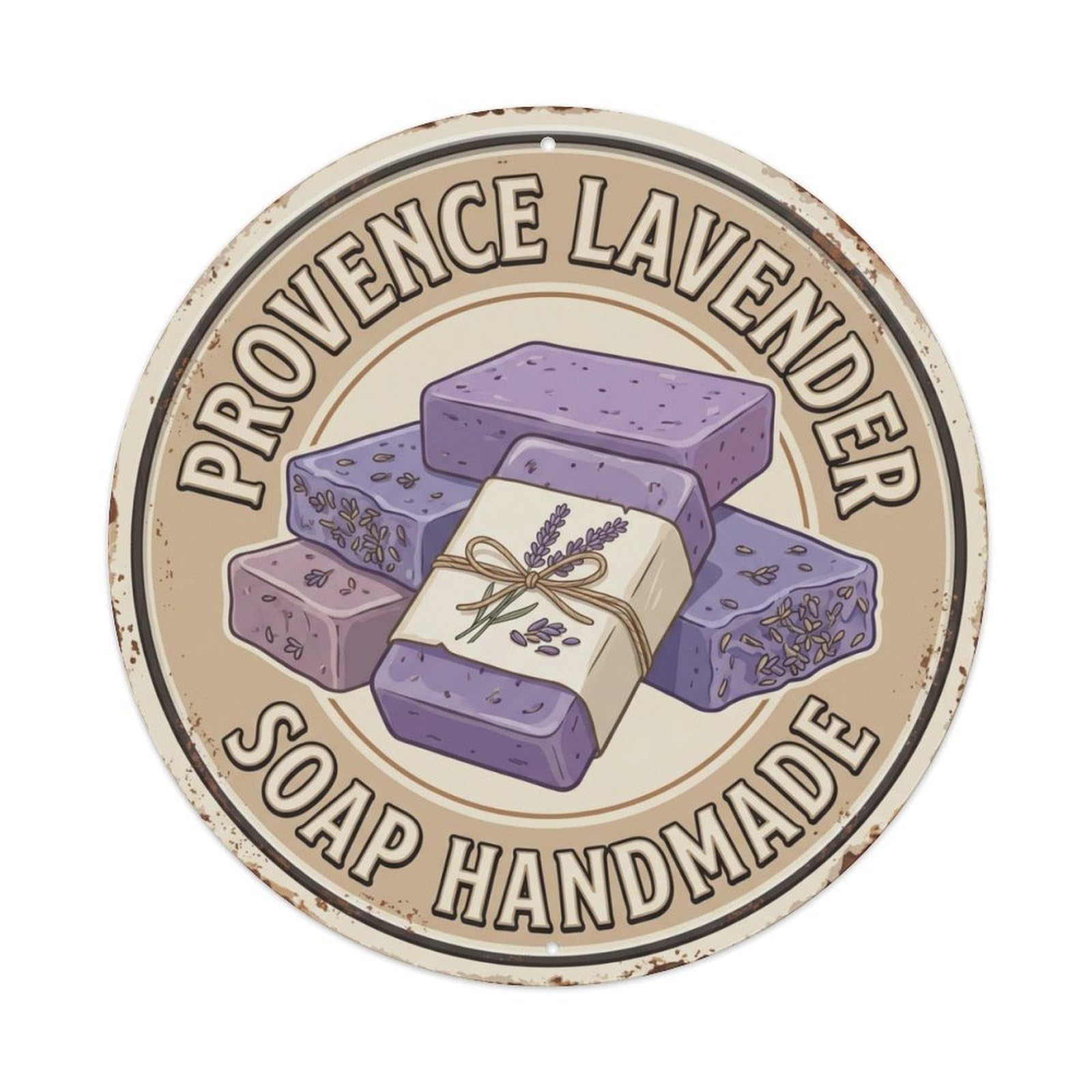Lavender Soap Handmade Provence Craft Vintage Metal Tin Sign Plaque Wall Decor for Cafe, Club, Garden Round Metal Poster 8x8Inch