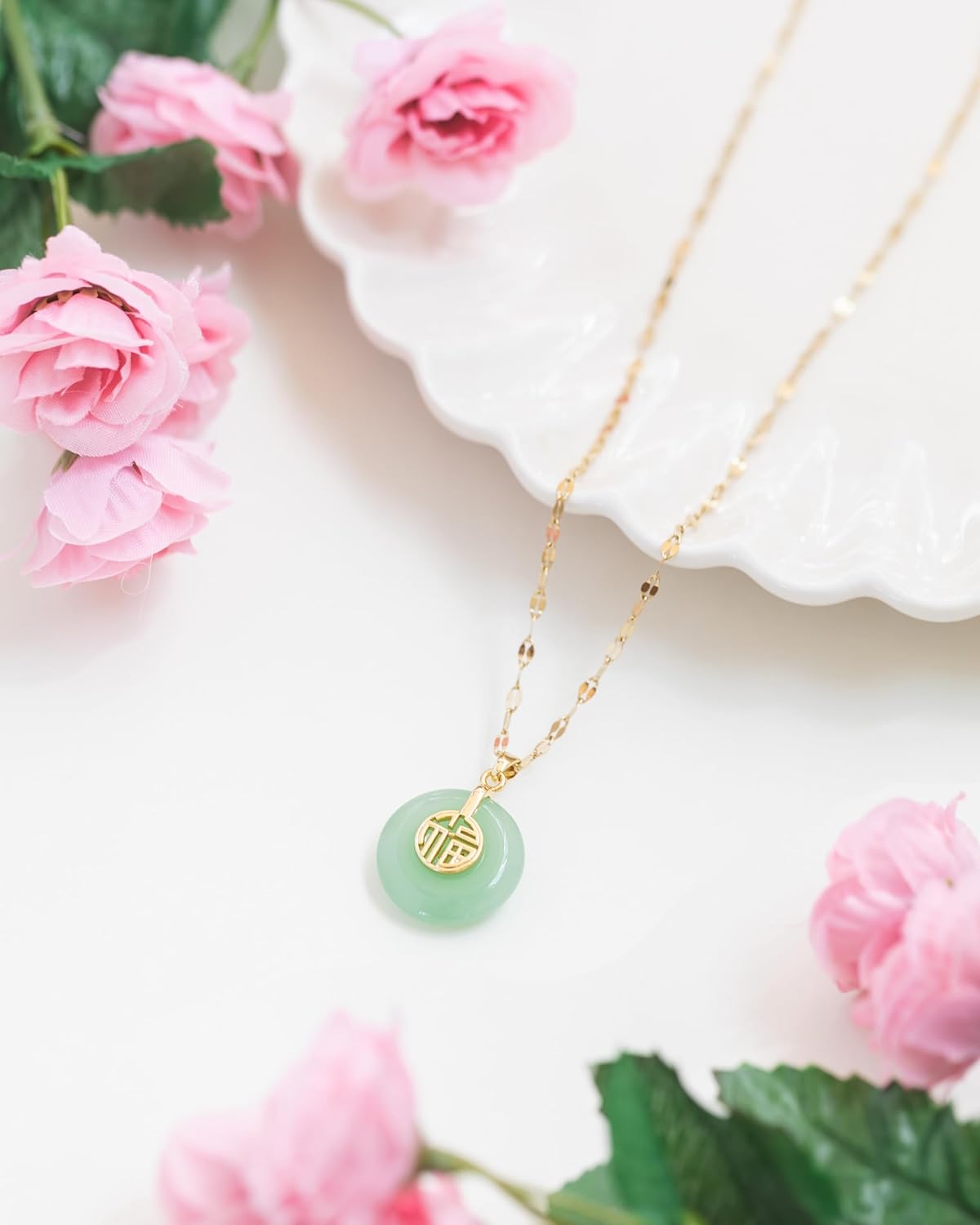 emmandsophie Green Jade Necklace | Authentic Good Fortune Pendant | Brushed Matte Finish | Unique Modern Design | Vintage Style Jade Necklace | Women's Jewelry Gift| Jade Necklaces for Women - Image 7