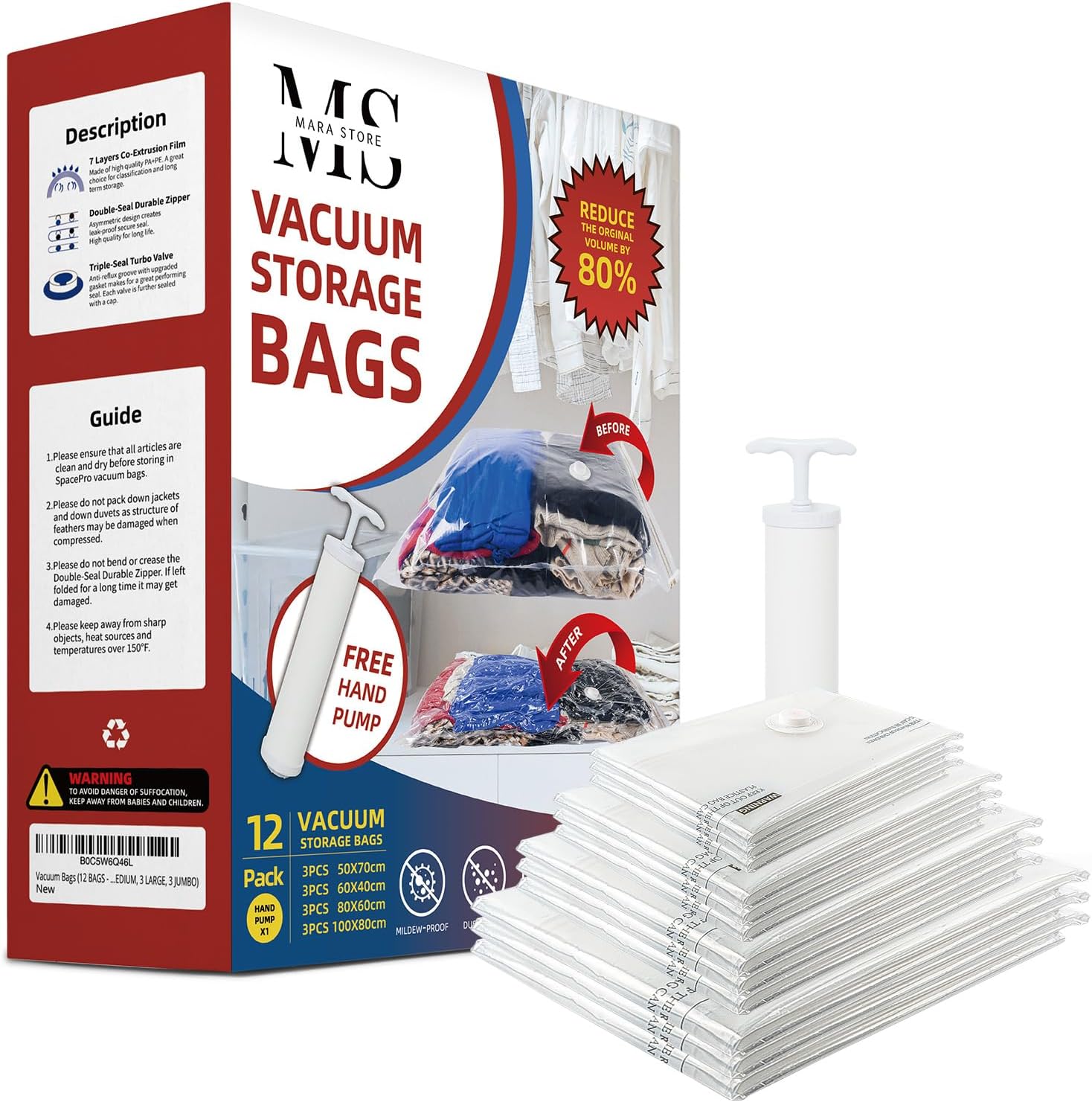 12 Pack Vacuum Storage Bags Vacuum Seal Storage Bags with 4 Sizes Vacuum