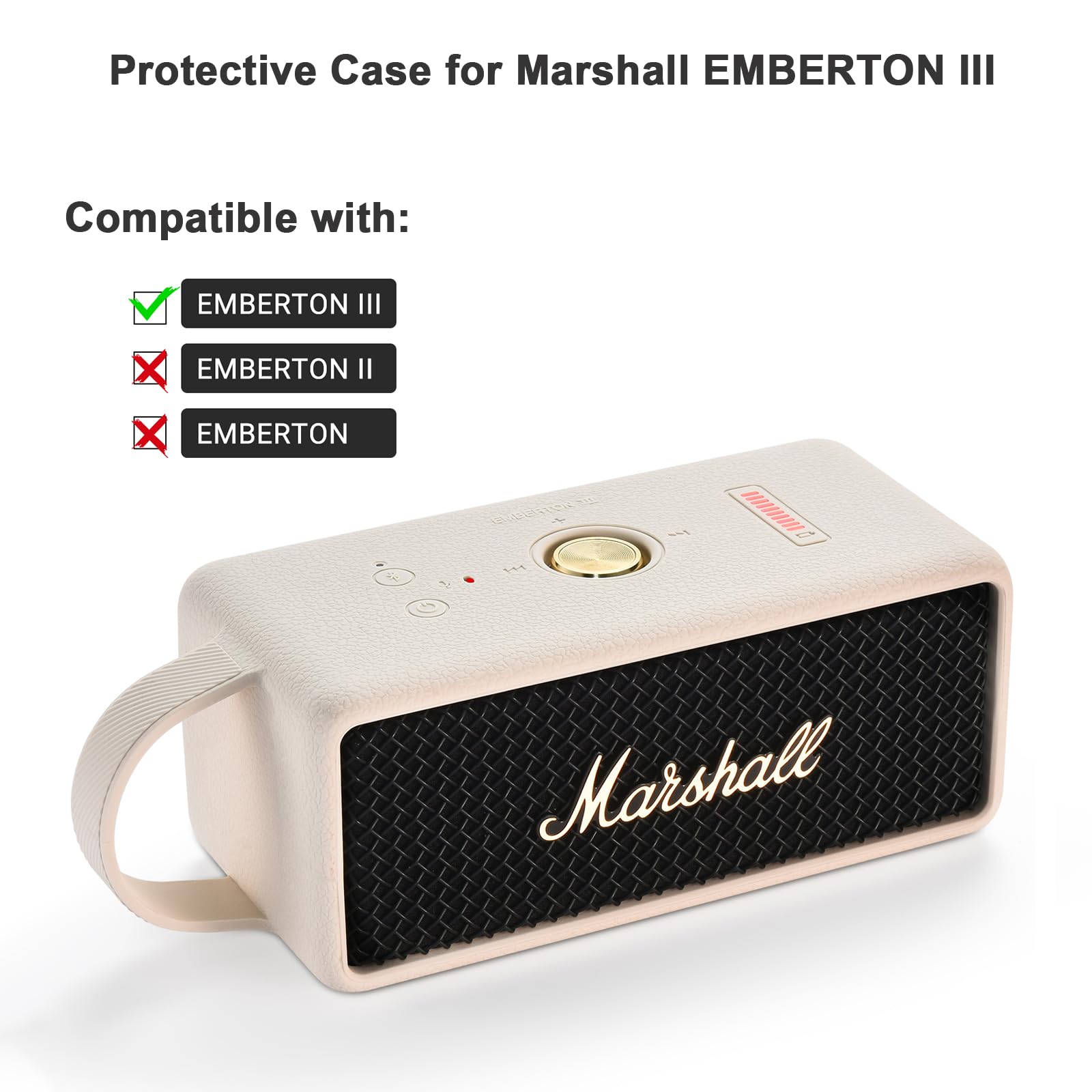 EUGOOCX Silicone Protective Case Skin Cover Compatible with Marshall Emberton III Portable Bluetooth Speaker (Beige)
