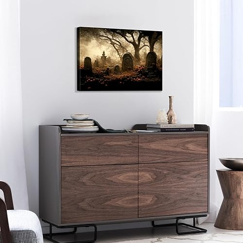 Miniatura 150 de Denozer Lienzo decorativo para pared de Halloween, castillo de terror de 32 x 24 pulgadas, decoración de pared de luna, decoración de otoño de Obra