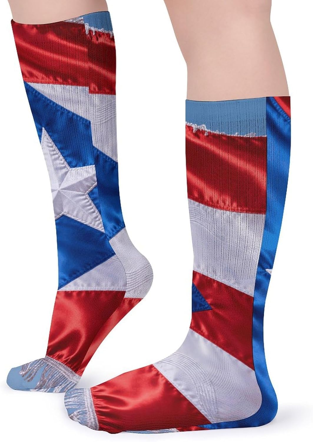 5 Pairs Knee High Socks Puerto Rico Flag Long Tube Boot Seamless Toe