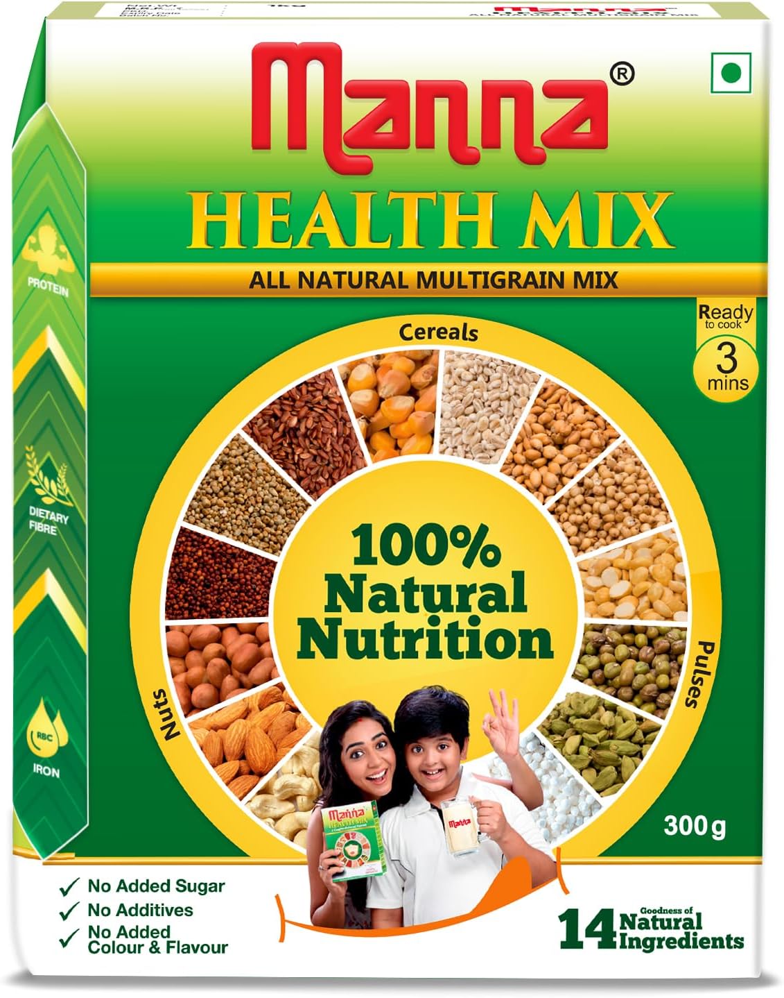 Health Mix - Natural Multigrain Nutrition for Kids, 250g. No Added Sugar/Colour/Flavour. 14 Natural Ingredients (Nuts, Cereals & Pulses) | Sathumaavu/Porridge Mix